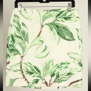 Ann Taylor Skirt Women’s 2 White Green Floral A Line Lined Cotton Stretch